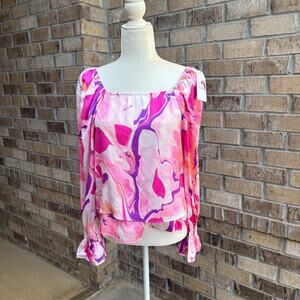 Grace + Emma Pink Marble Print Square Neck Blouse NWT Small